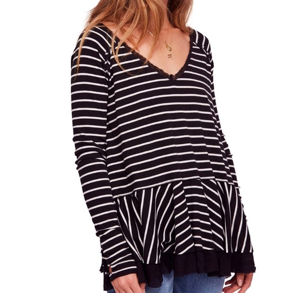 Free People Tops - FREE PEOPLE We the Free Tangerine Stripe Tee Black